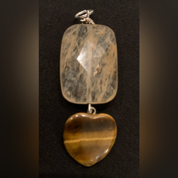Hand Crafted Jewelry - Rutilated quartz and a tigereye heart combine for a striking pendant. 2.75”